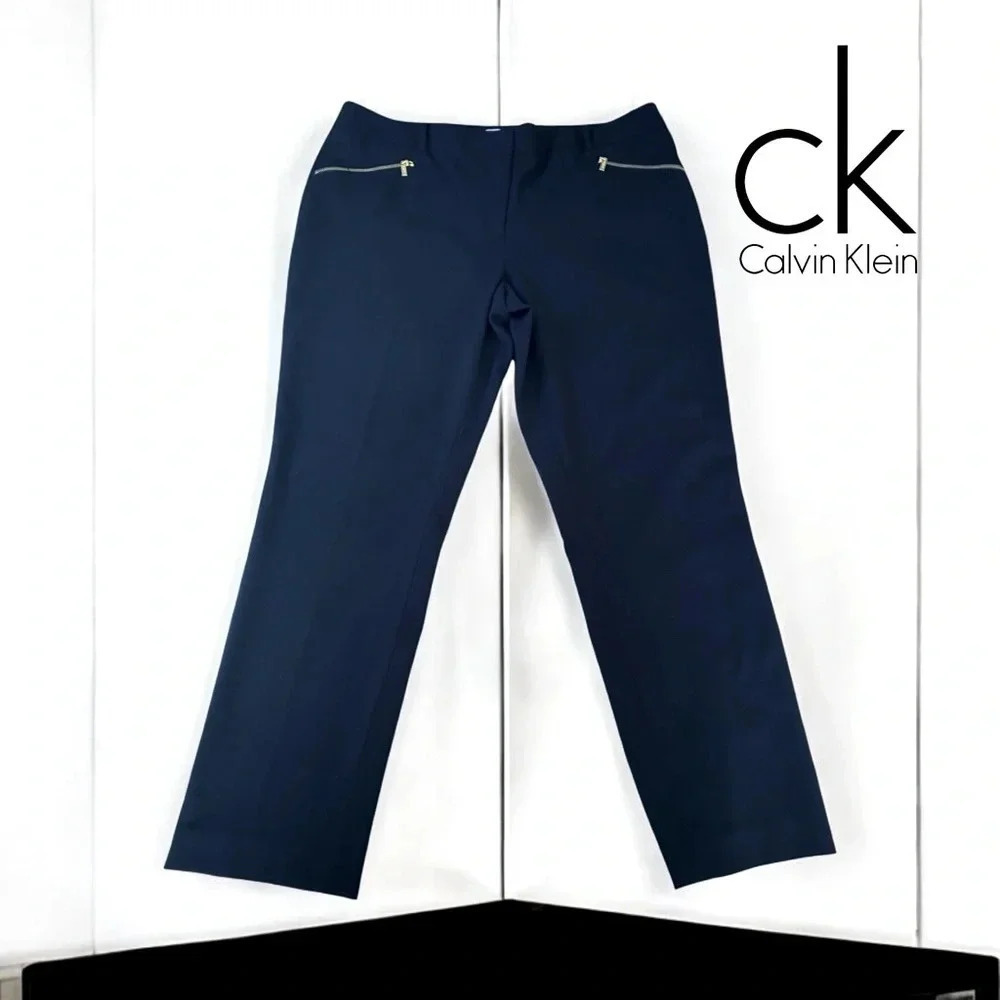 Calvin Klein, Tailored Straight-Leg Pants, Size 16, Black